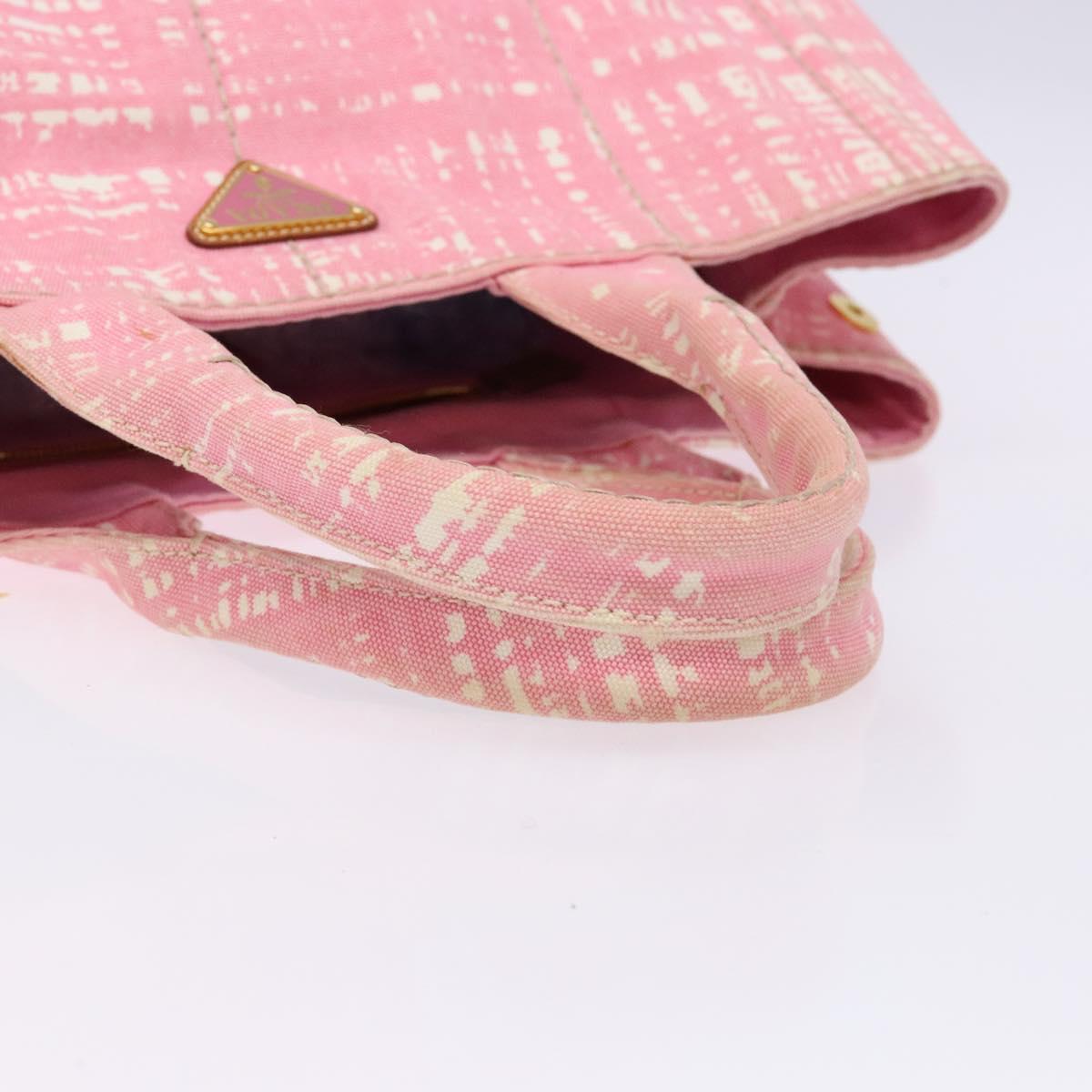 PRADA Canapa MM Hand Bag Canvas Pink Gold Auth gh649