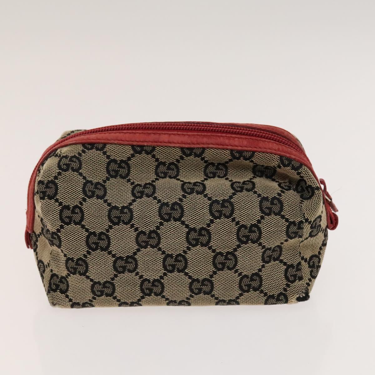 GUCCI GG Canvas Pouch Leather 3Set Beige Red Auth gh650