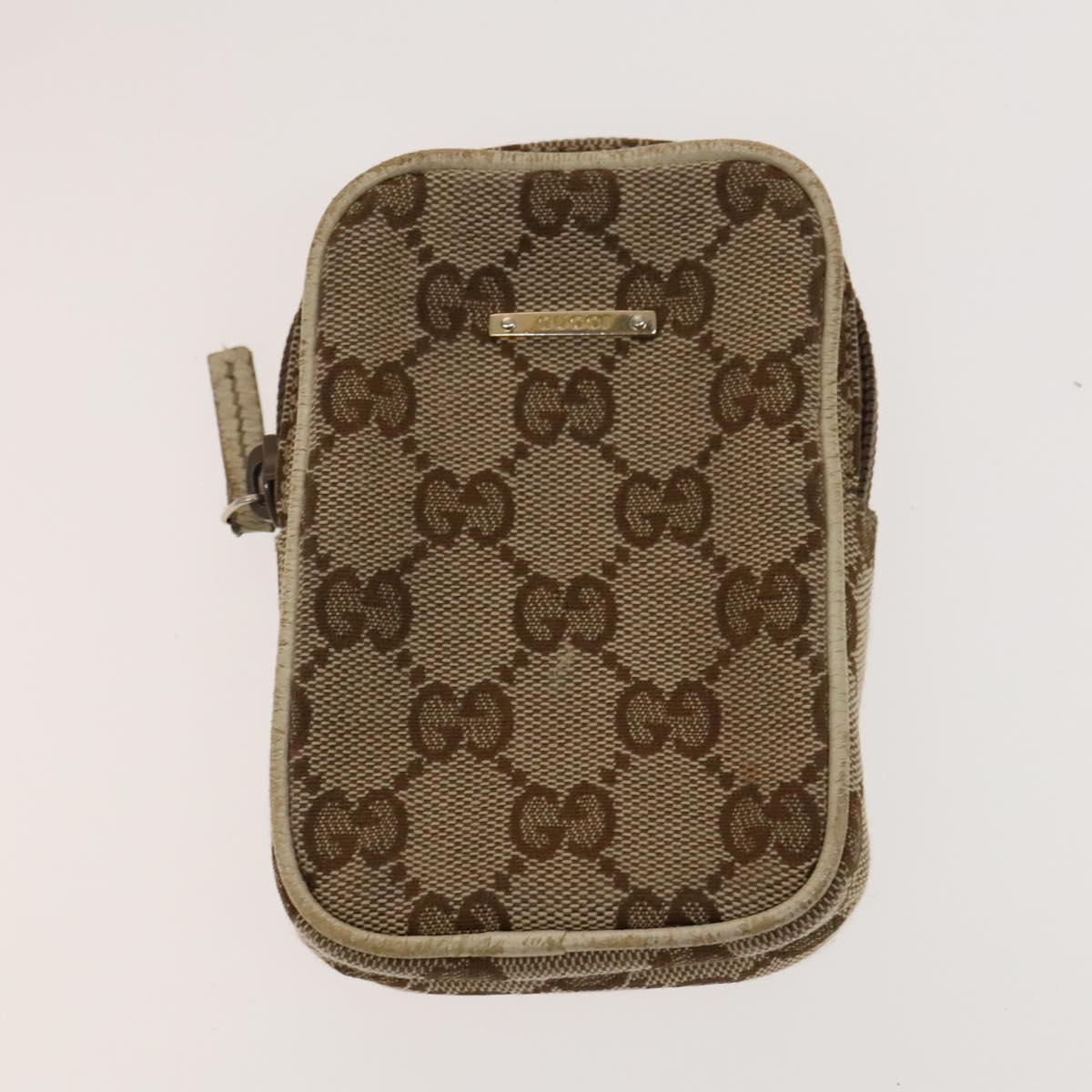 GUCCI GG Canvas Pouch Leather 3Set Beige Red Auth gh650