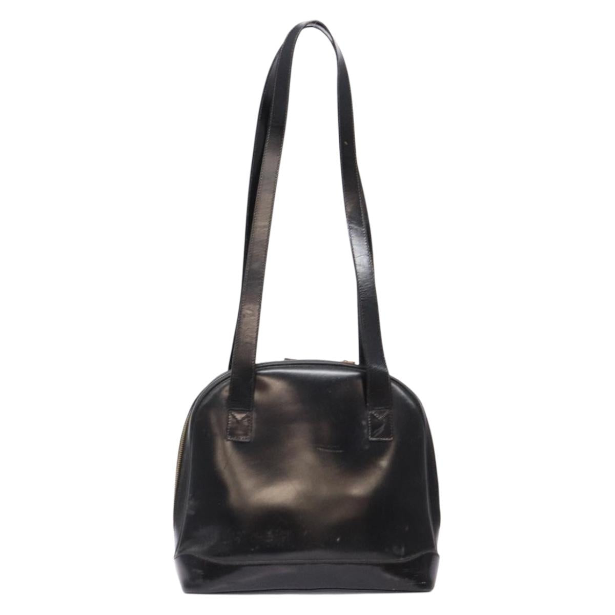 GUCCI Bamboo Shoulder Bag Patent leather Black Gold Auth gh652