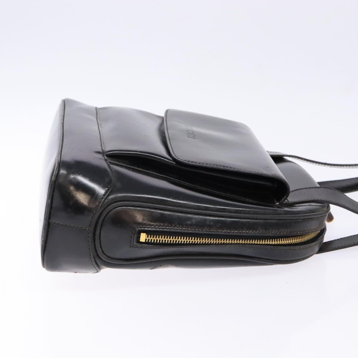 GUCCI Bamboo Shoulder Bag Patent leather Black Gold Auth gh652