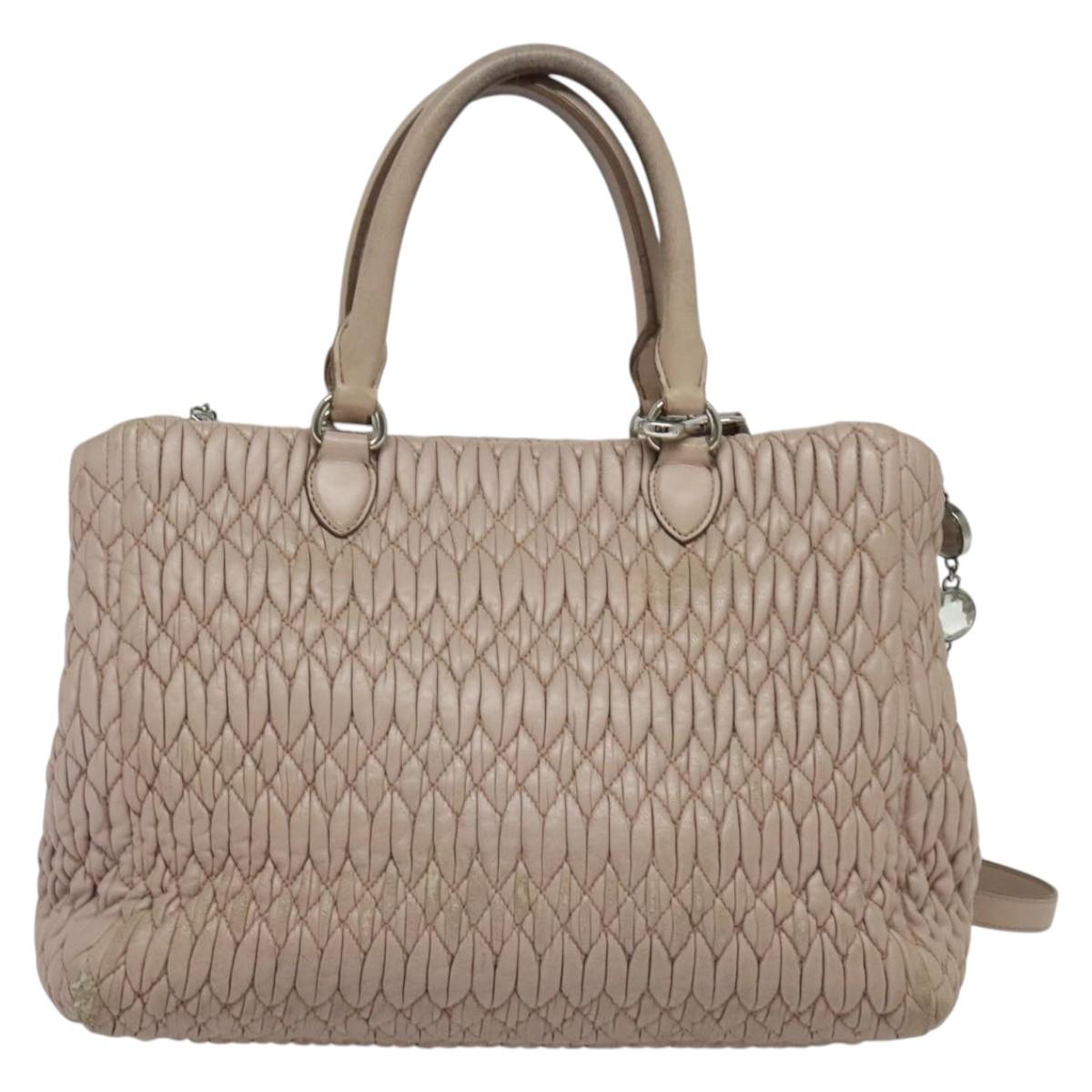 Miu Miu Matelasse Hand Bag Leather 2way Pink Silver Auth gh653