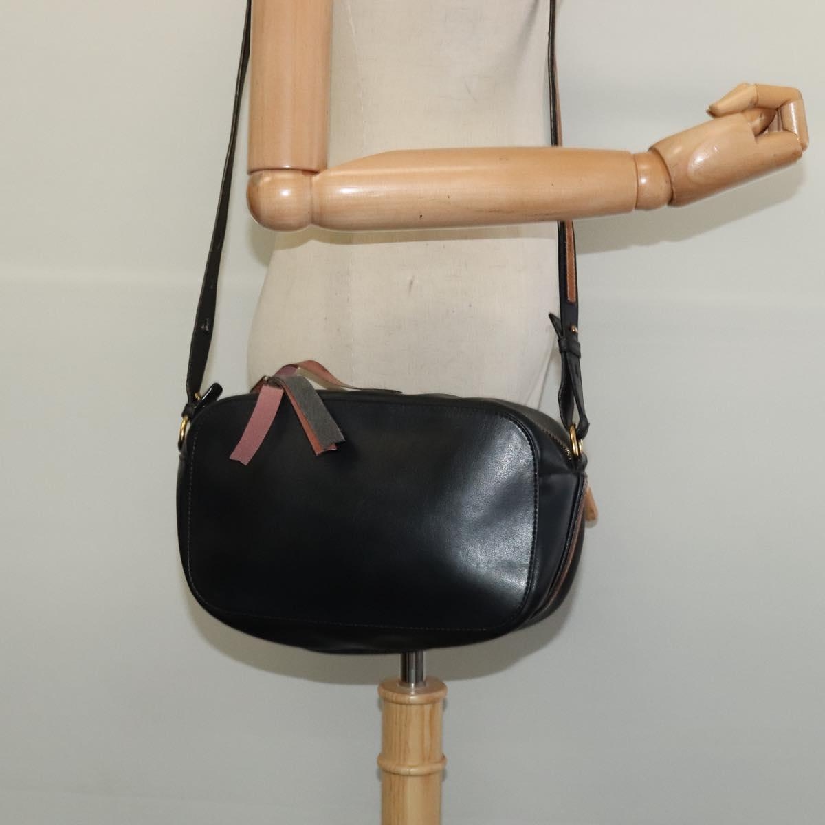 Chloe Shoulder Bag Leather Black Gold Auth gh654