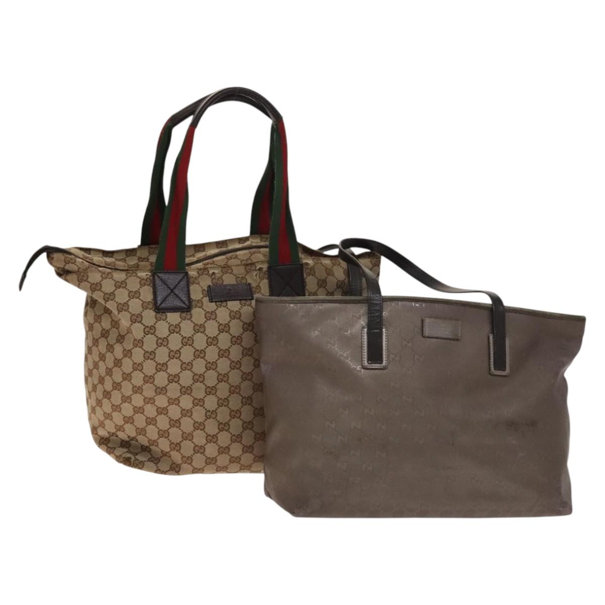GUCCI GG Canvas Shoulder Bag 2Set Beige Silver Auth gh661