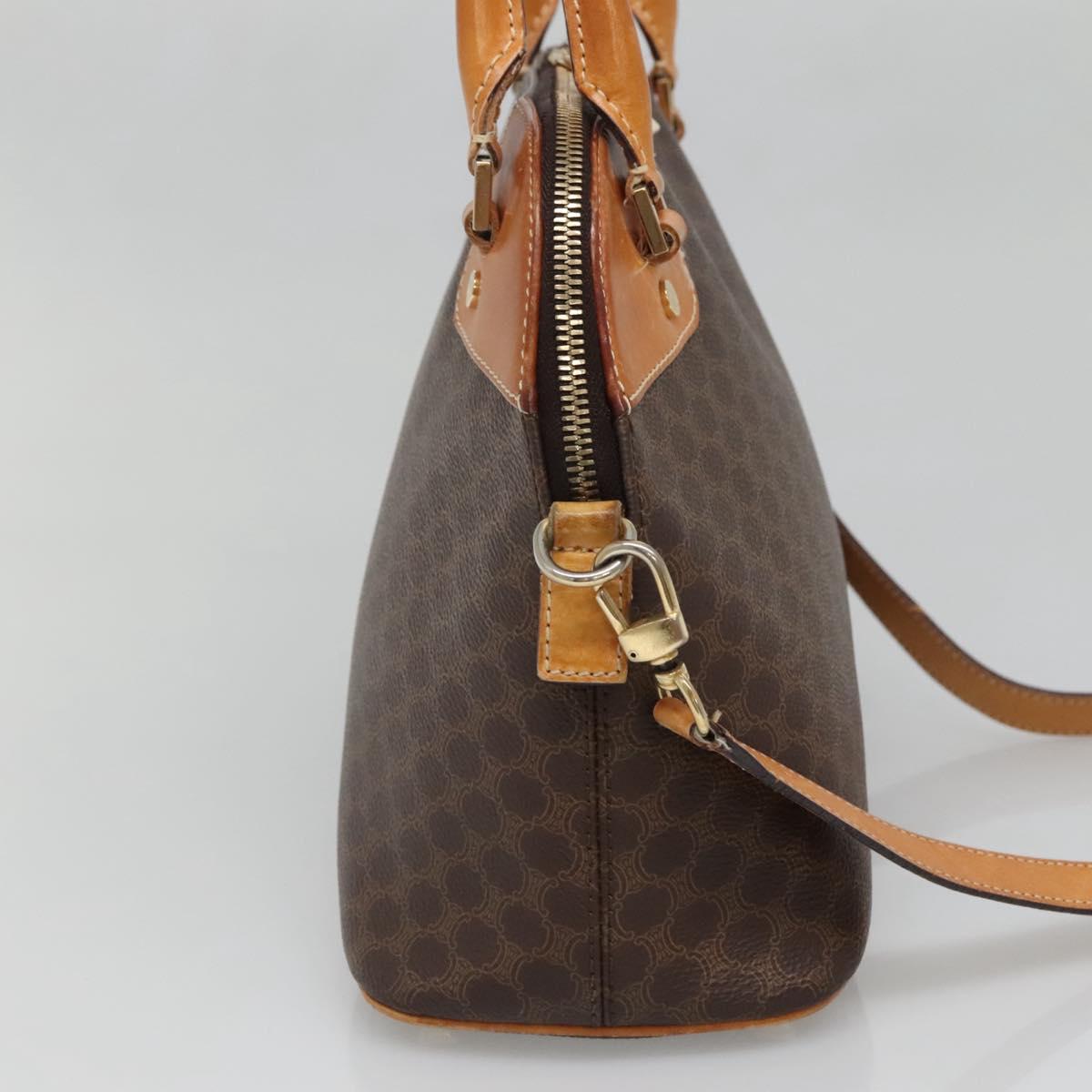 CELINE Macadam Canvas Hand Bag PVC Leather 2way Brown Gold Auth gh663