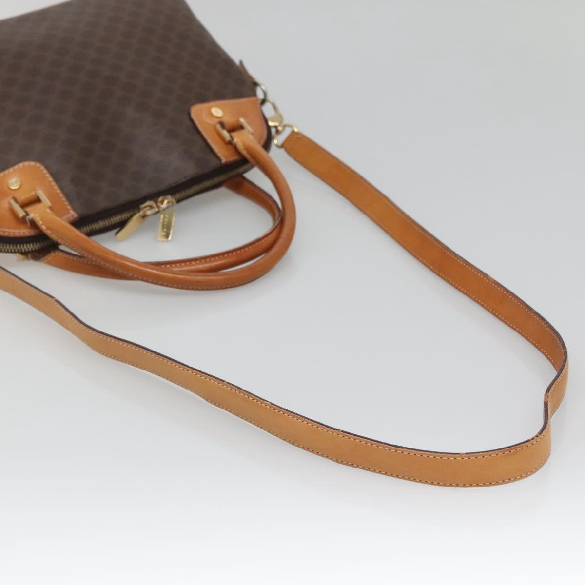 CELINE Macadam Canvas Hand Bag PVC Leather 2way Brown Gold Auth gh663
