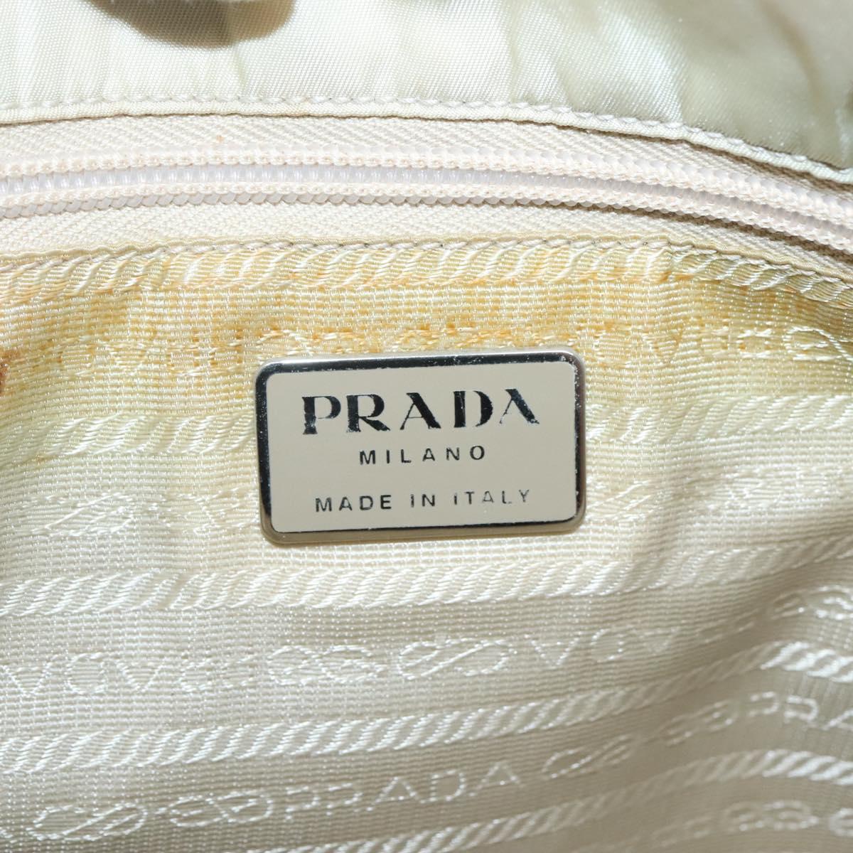 PRADA Tote Bag Nylon Beige Silver Auth gh666
