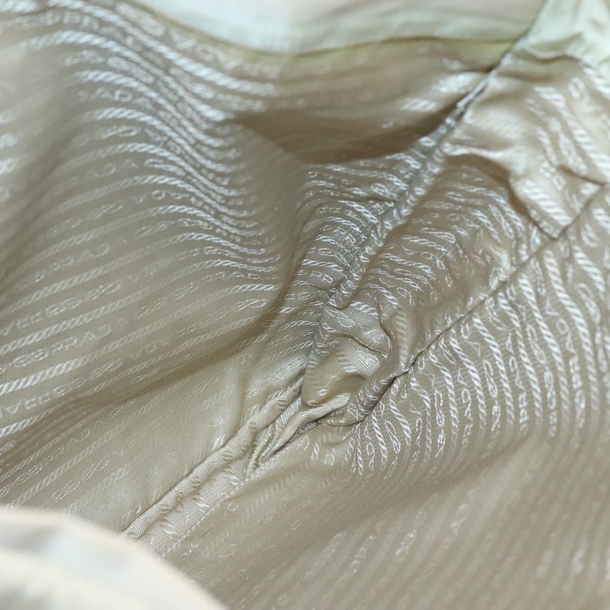 PRADA Tote Bag Nylon Beige Silver Auth gh666