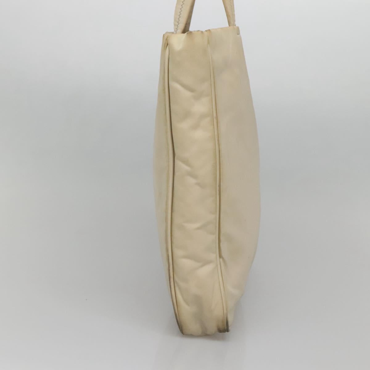 PRADA Tote Bag Nylon Beige Silver Auth gh666