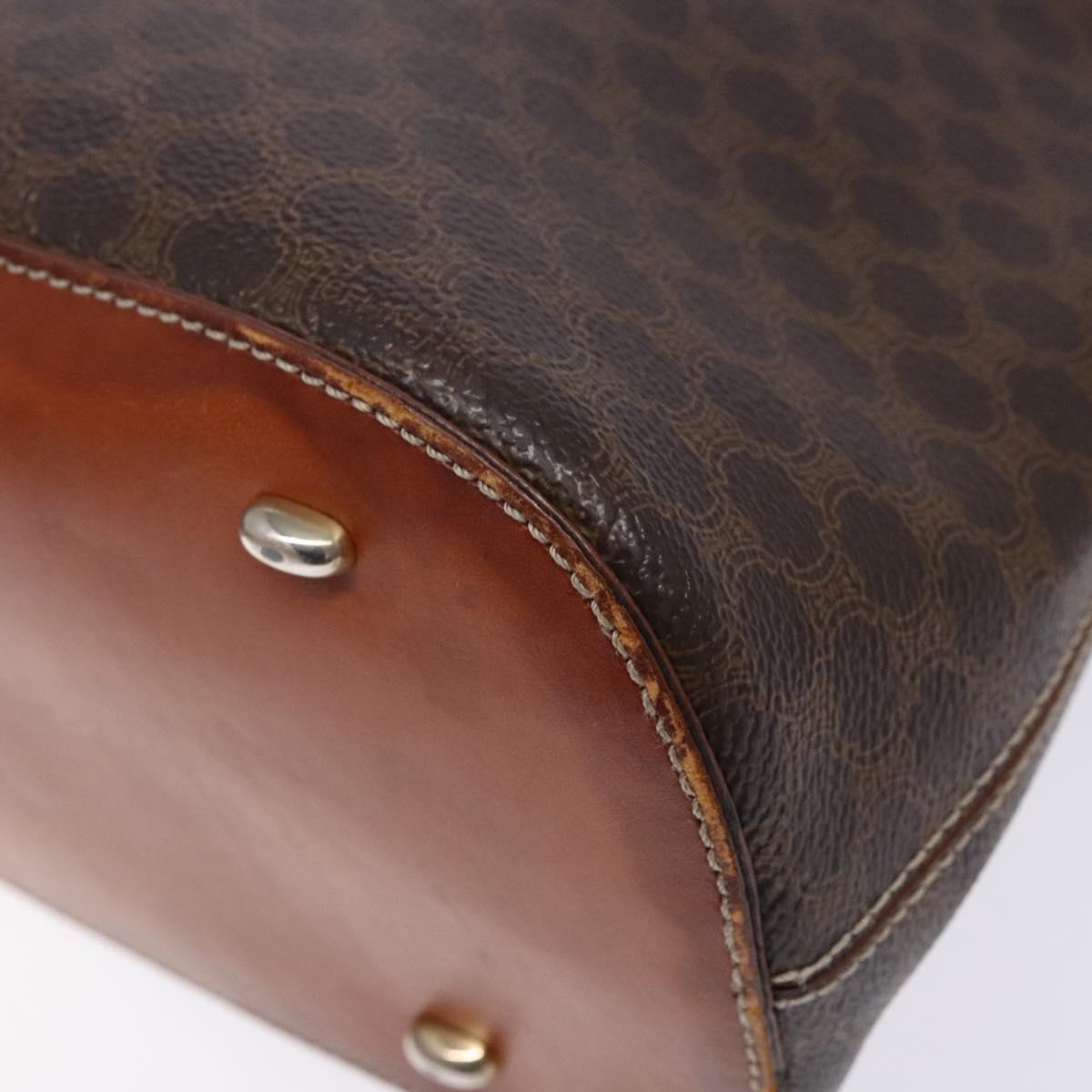 CELINE Macadam Canvas Hand Bag PVC Leather Brown Gold Auth gh668