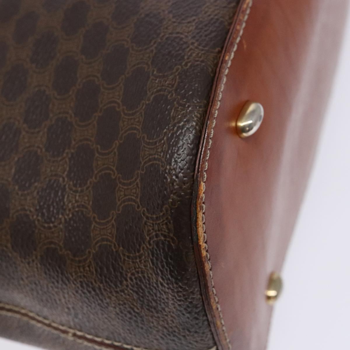CELINE Macadam Canvas Hand Bag PVC Leather Brown Gold Auth gh668