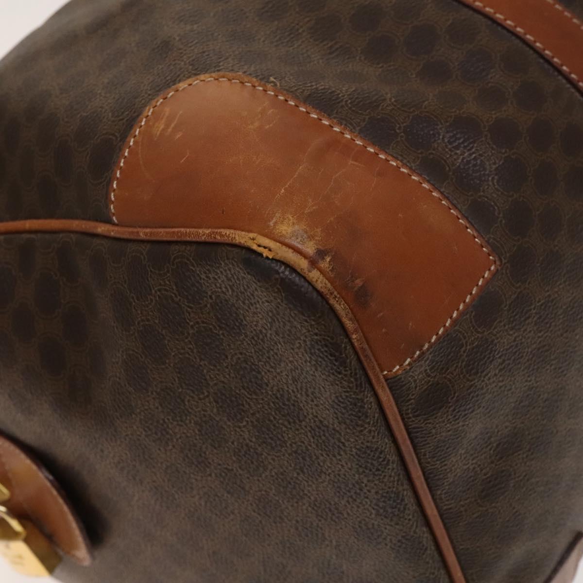 CELINE Macadam Canvas Boston Bag PVC Brown Gold Auth gh671