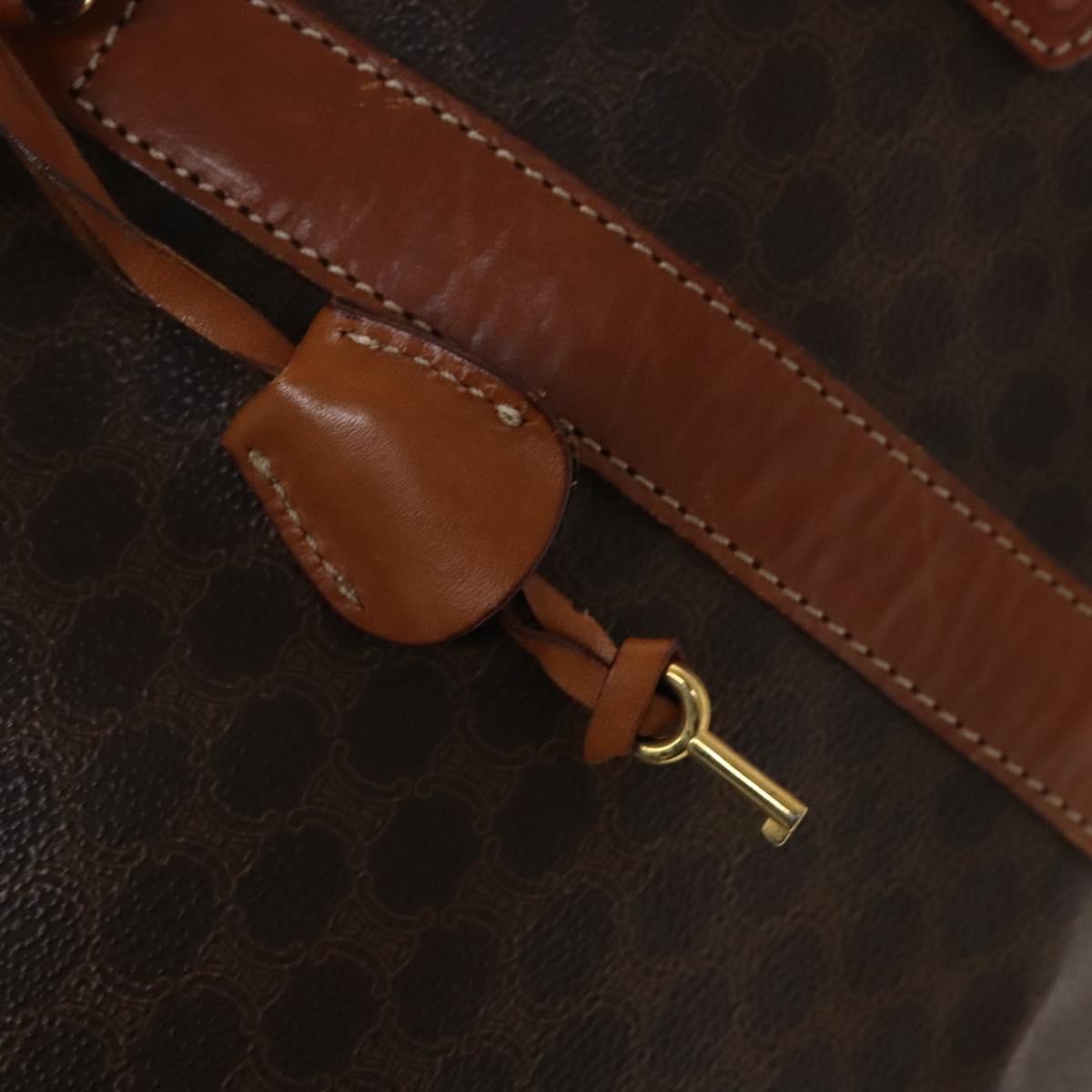 CELINE Macadam Canvas Boston Bag PVC Brown Gold Auth gh671