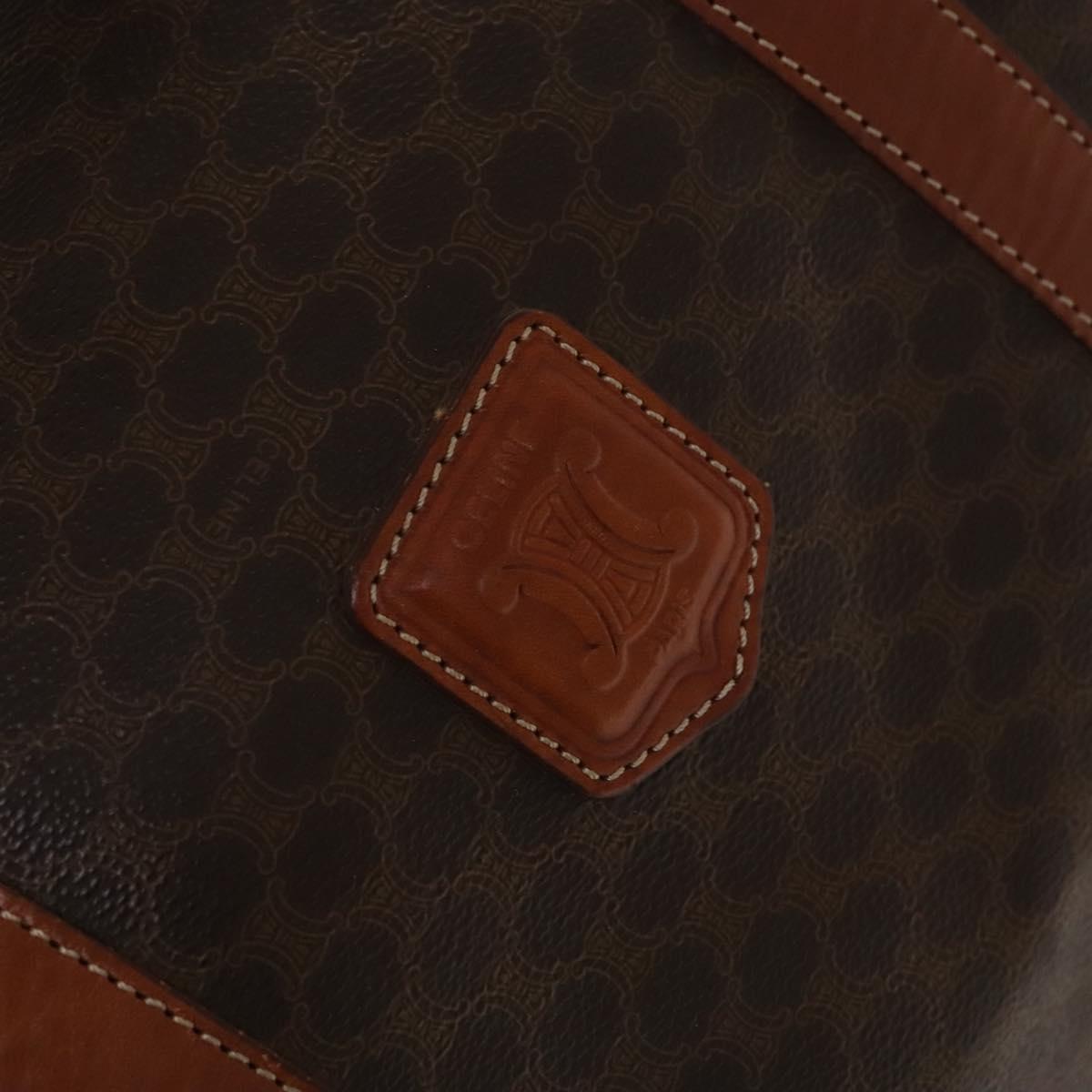 CELINE Macadam Canvas Boston Bag PVC Brown Gold Auth gh671