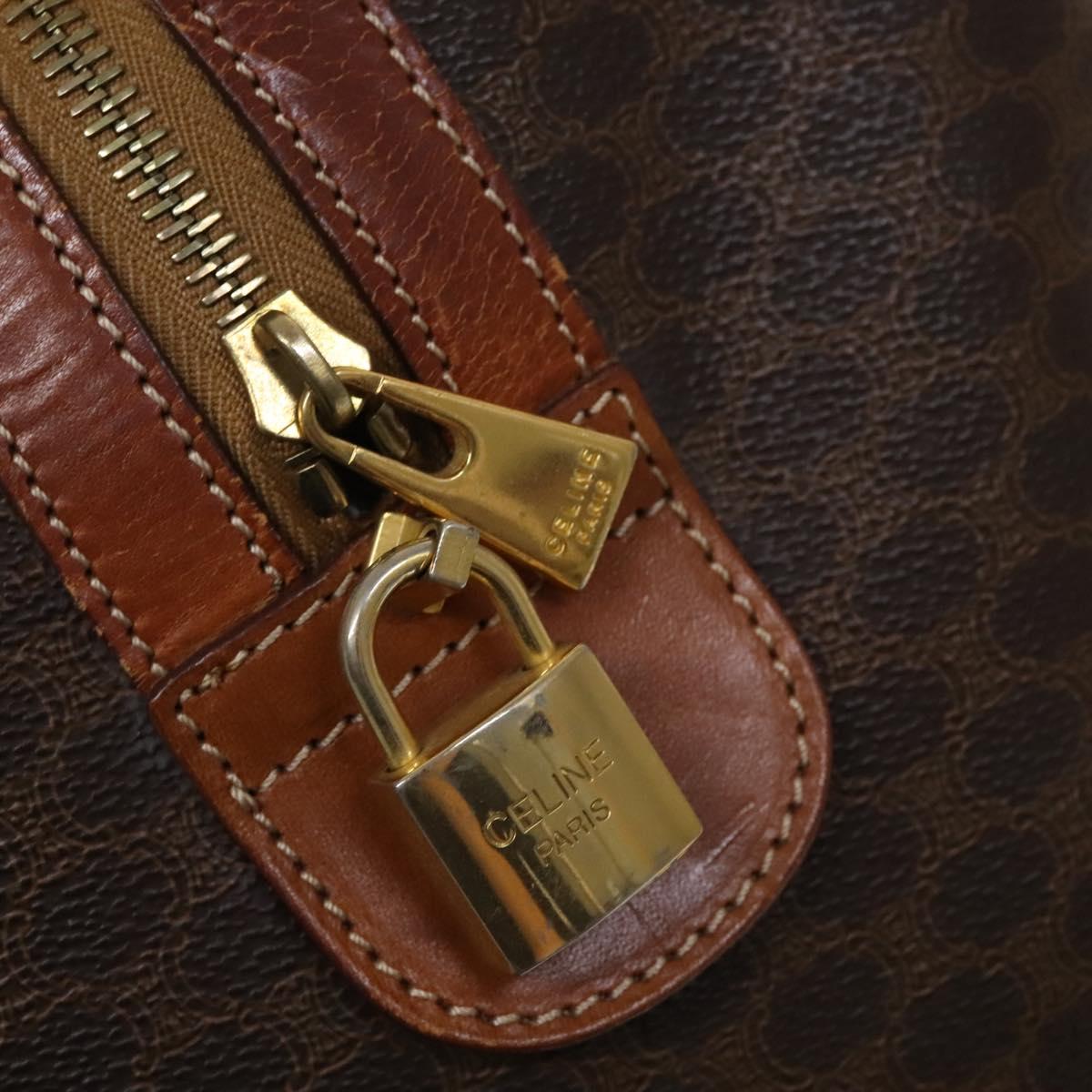 CELINE Macadam Canvas Boston Bag PVC Brown Gold Auth gh671