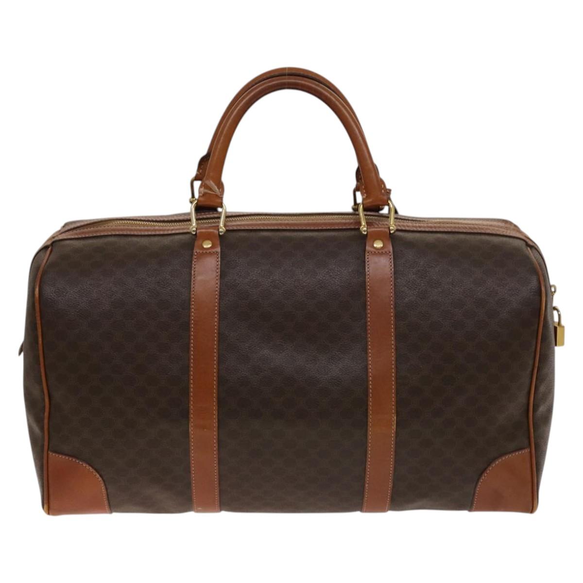 CELINE Macadam Canvas Boston Bag PVC Brown Gold Auth gh671