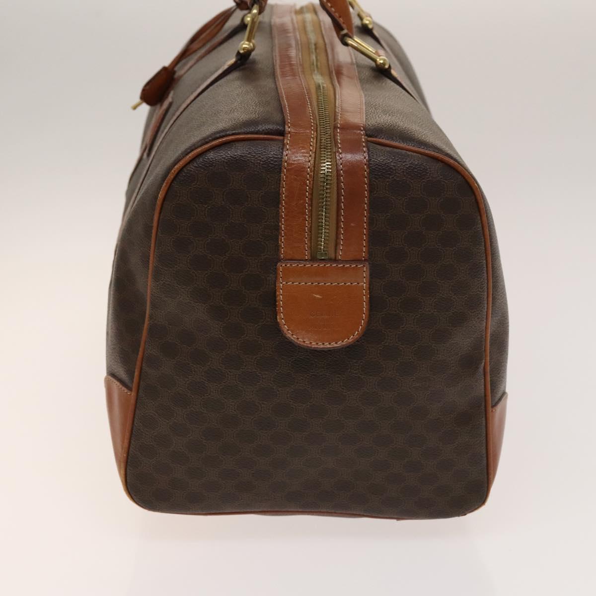 CELINE Macadam Canvas Boston Bag PVC Brown Gold Auth gh671
