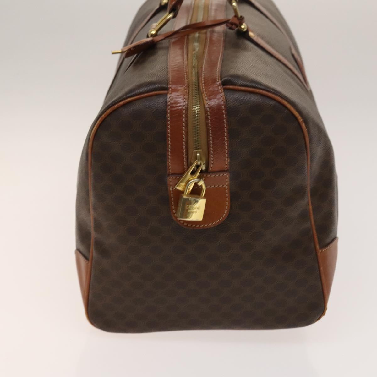CELINE Macadam Canvas Boston Bag PVC Brown Gold Auth gh671