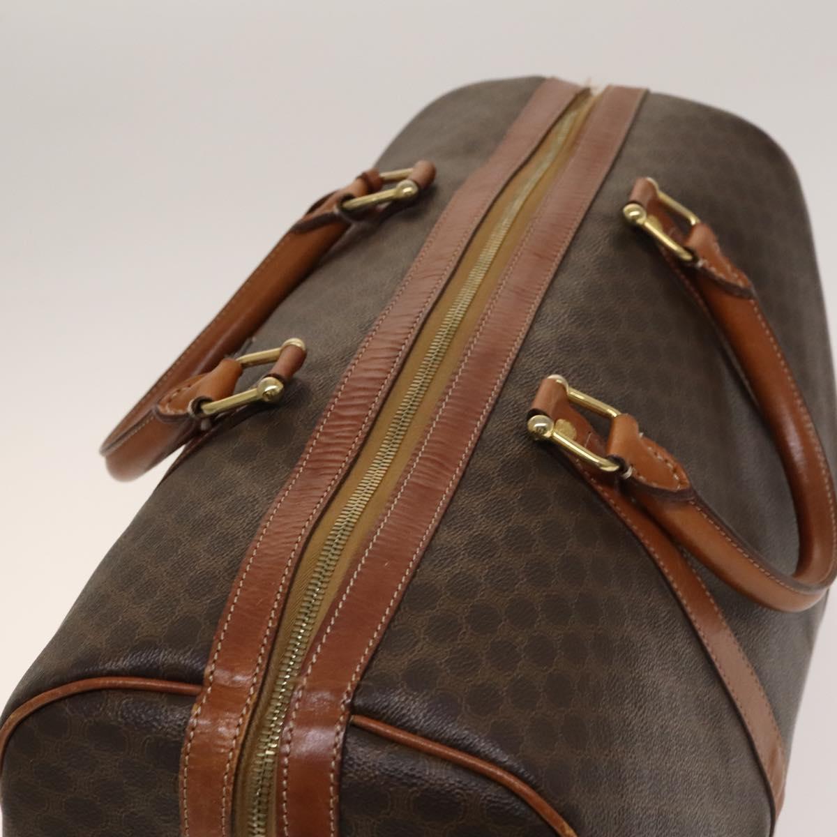 CELINE Macadam Canvas Boston Bag PVC Brown Gold Auth gh671