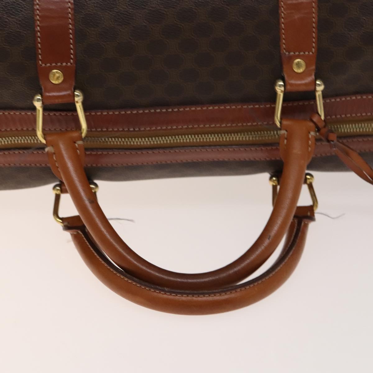 CELINE Macadam Canvas Boston Bag PVC Brown Gold Auth gh671