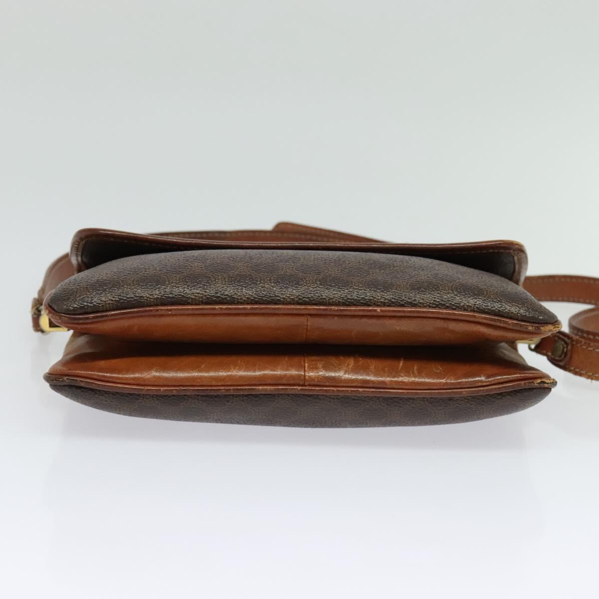 CELINE Macadam Canvas Shoulder Bag PVC Leather Brown Gold Auth gh672