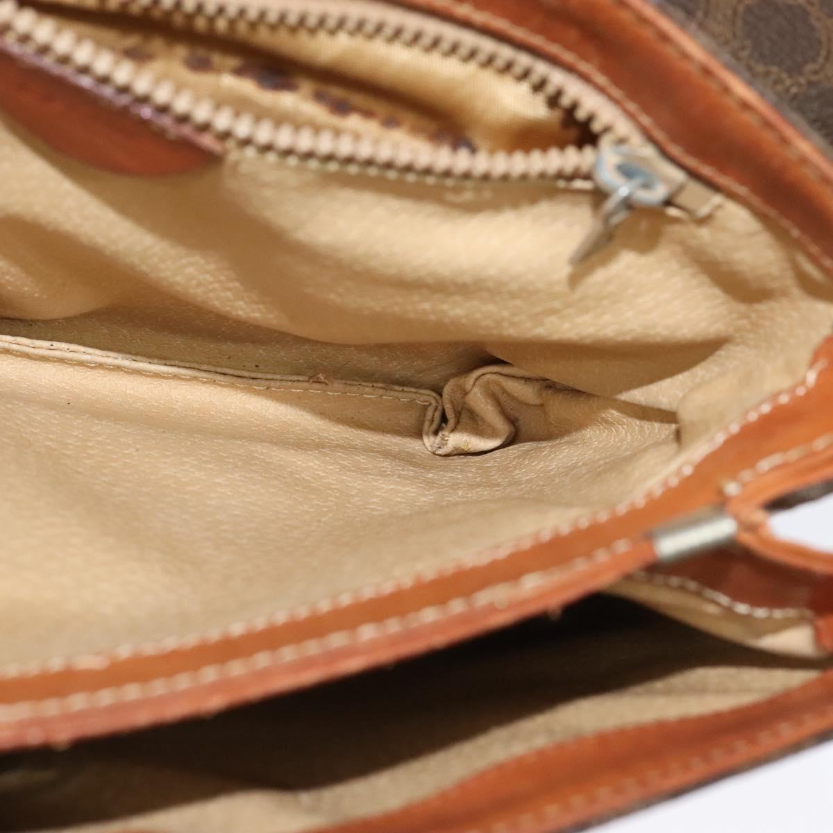 CELINE Macadam Canvas Shoulder Bag PVC Leather Brown Gold Auth gh672