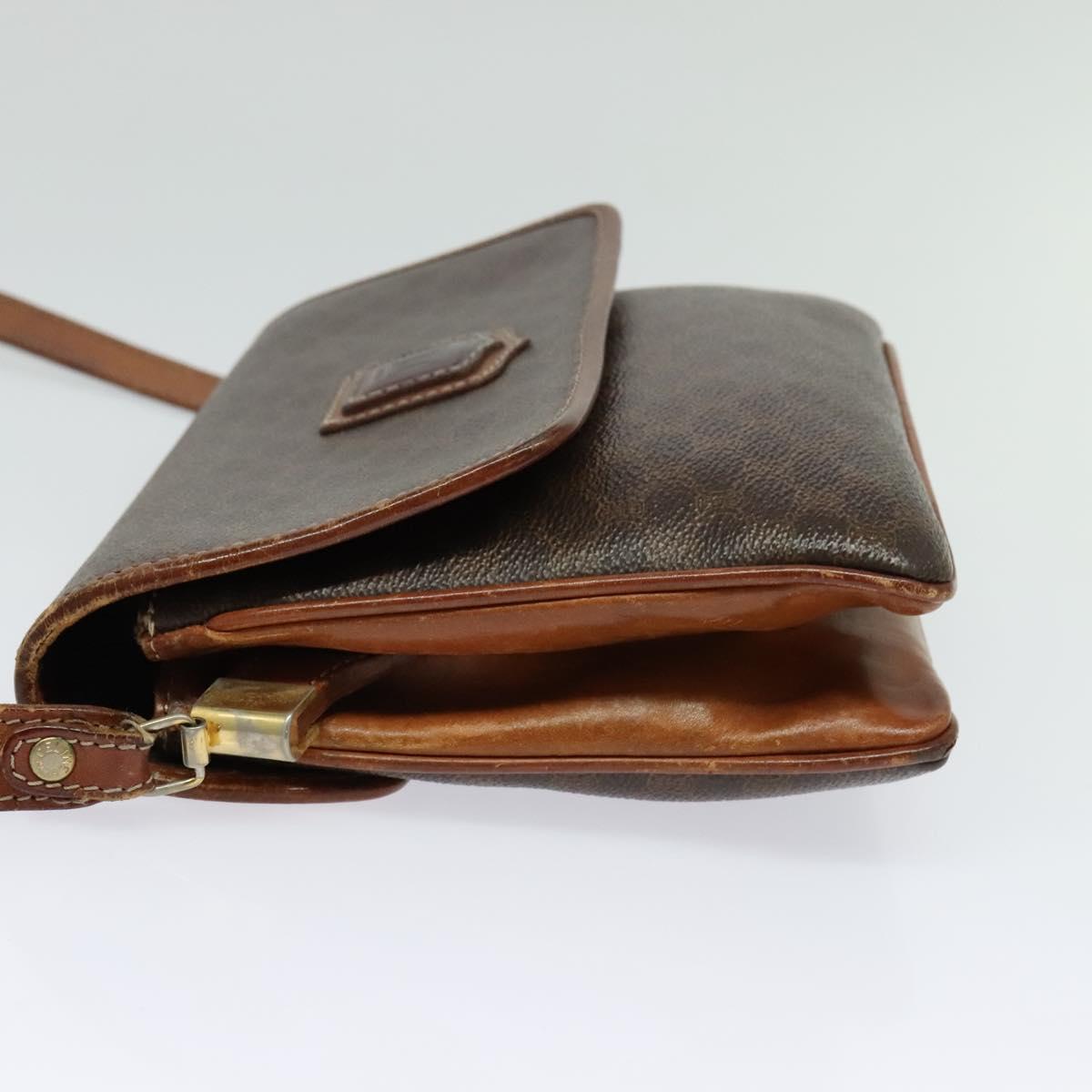 CELINE Macadam Canvas Shoulder Bag PVC Leather Brown Gold Auth gh672