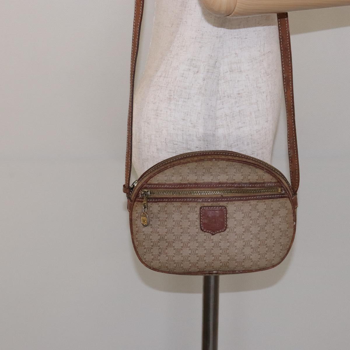 CELINE Macadam Canvas Shoulder Bag PVC Beige Gold Auth gh675