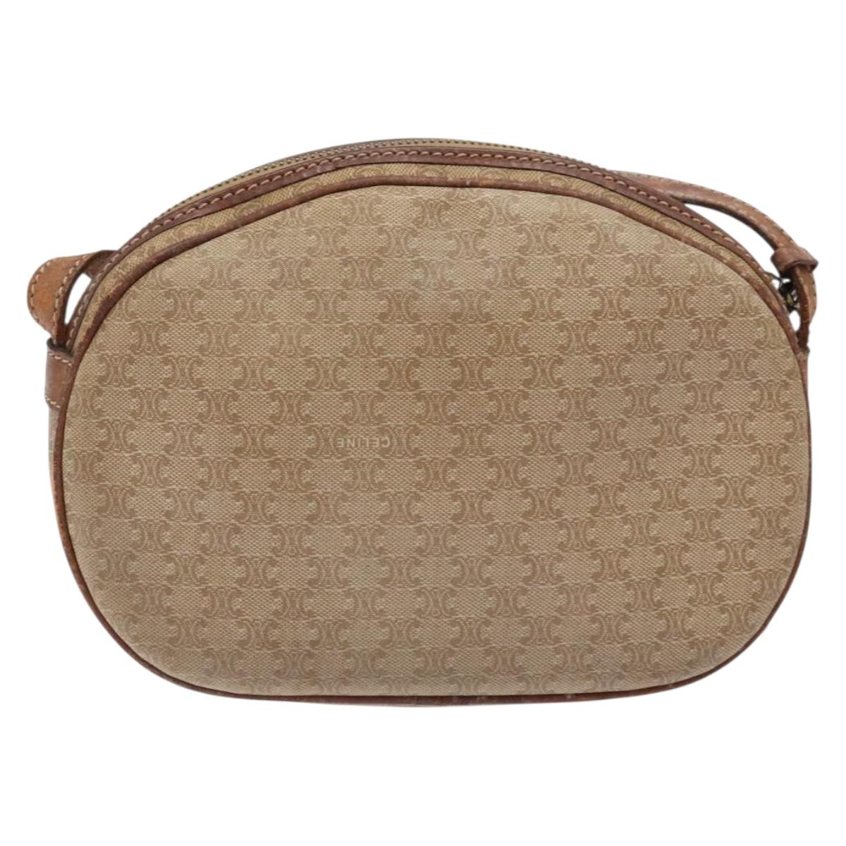 CELINE Macadam Canvas Shoulder Bag PVC Beige Gold Auth gh675