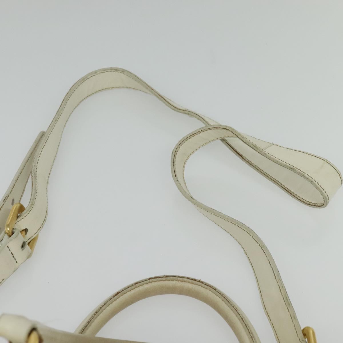 PRADA Hand Bag Leather 2way White Gold Auth gh676