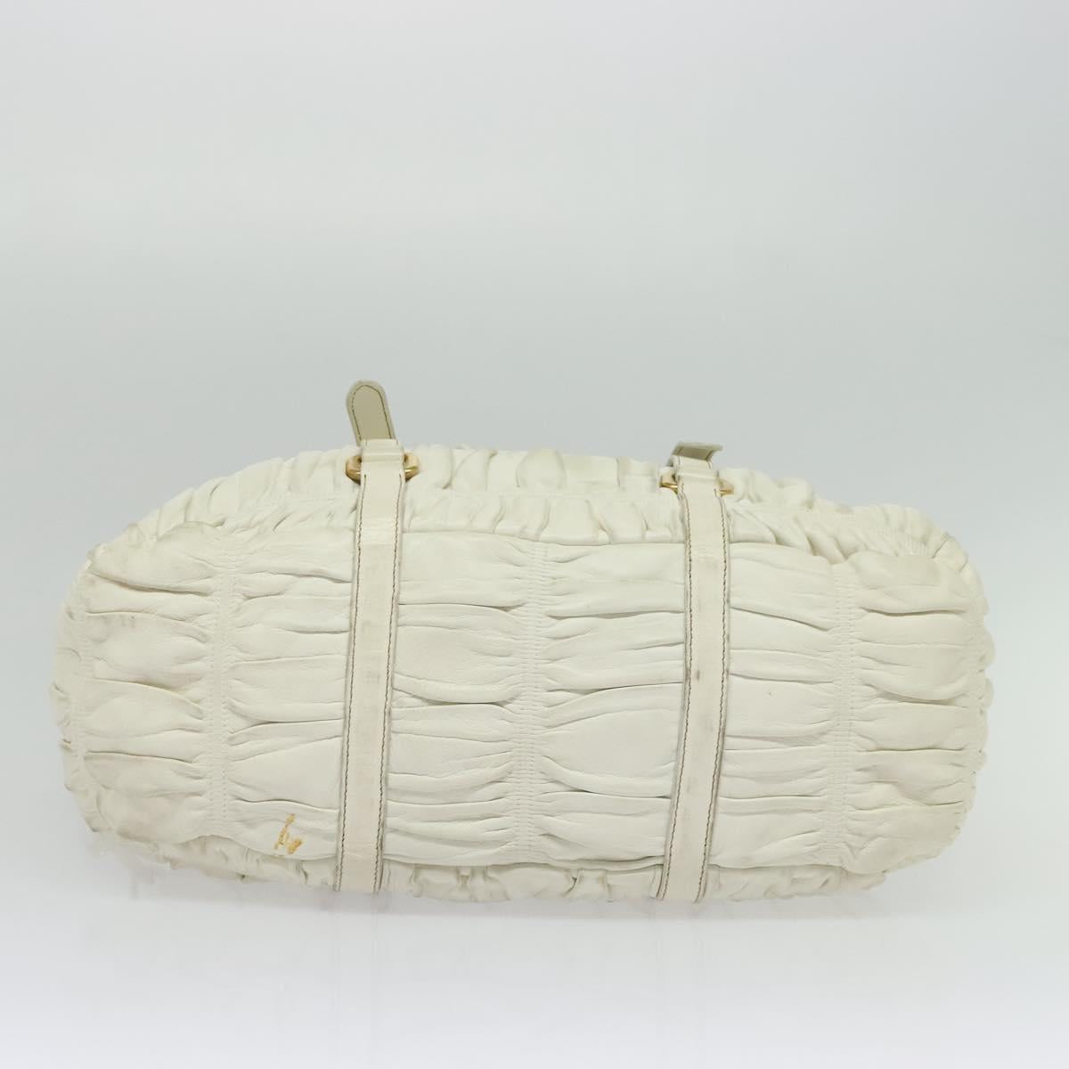 PRADA Hand Bag Leather 2way White Gold Auth gh676