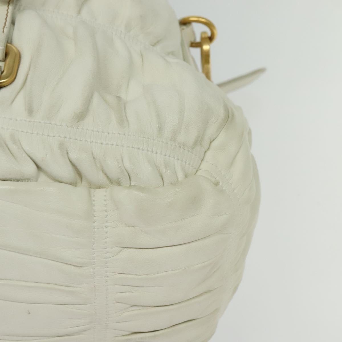 PRADA Hand Bag Leather 2way White Gold Auth gh676