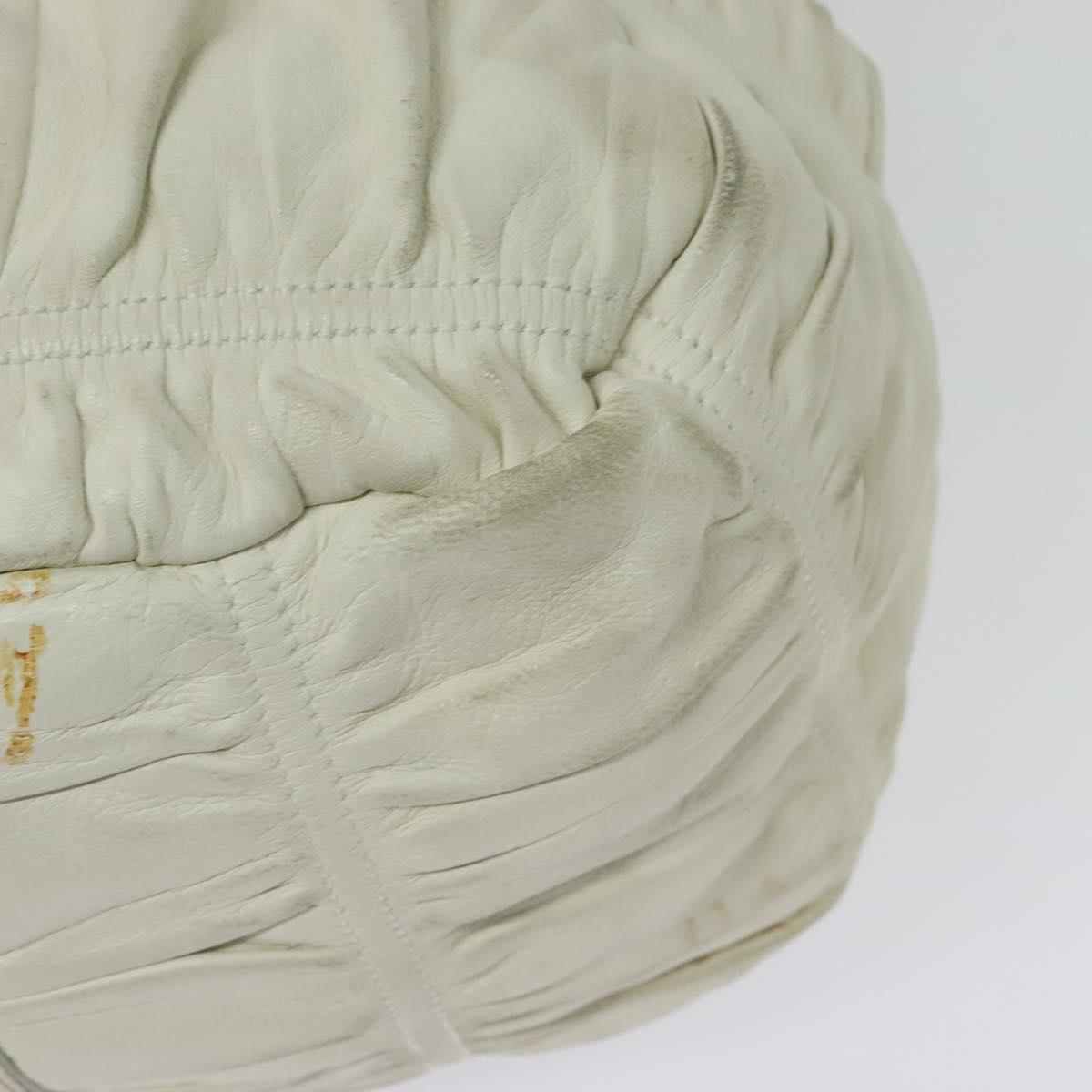 PRADA Hand Bag Leather 2way White Gold Auth gh676