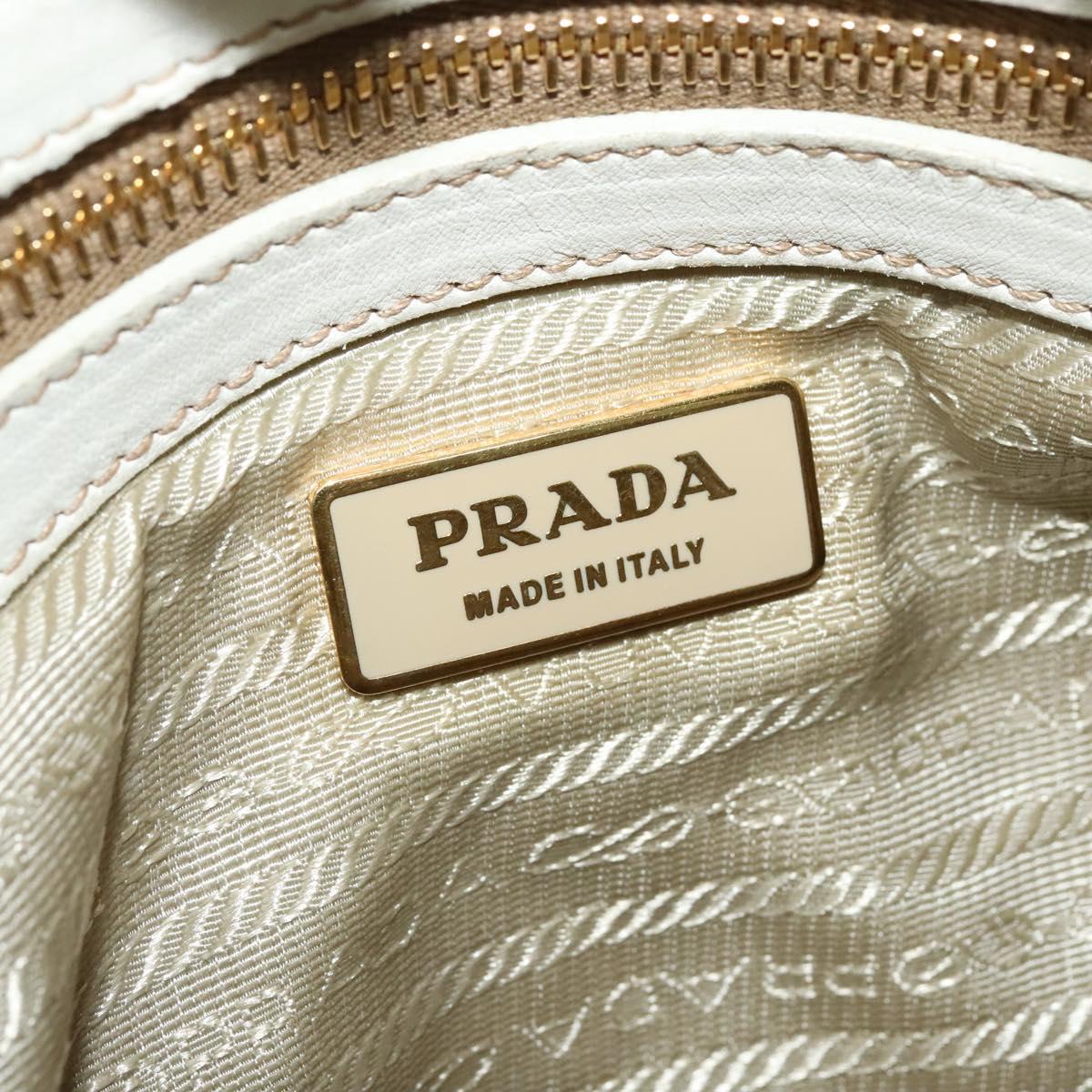 PRADA Hand Bag Leather 2way White Gold Auth gh676