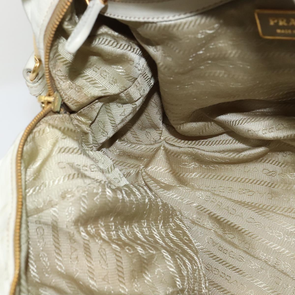 PRADA Hand Bag Leather 2way White Gold Auth gh676