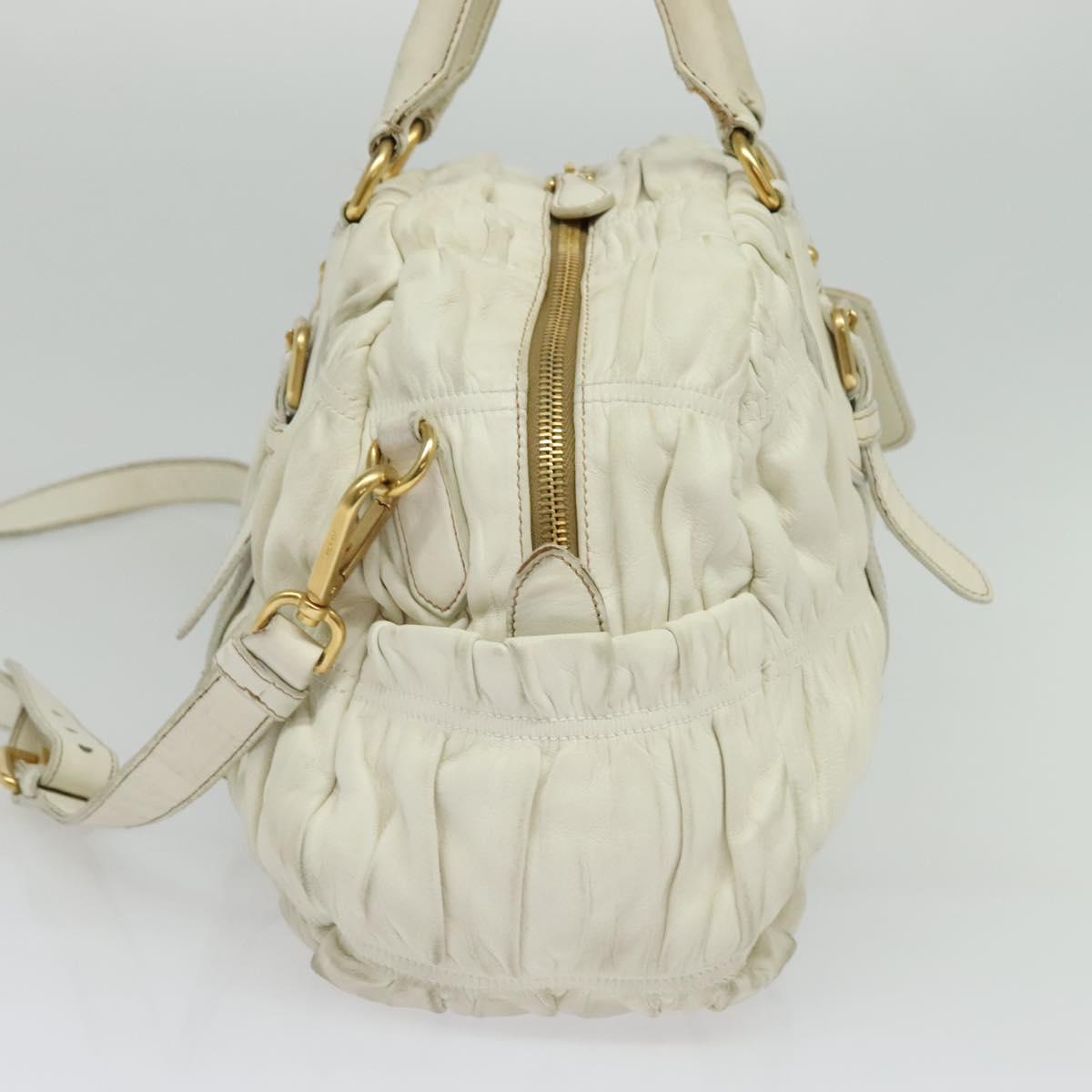PRADA Hand Bag Leather 2way White Gold Auth gh676