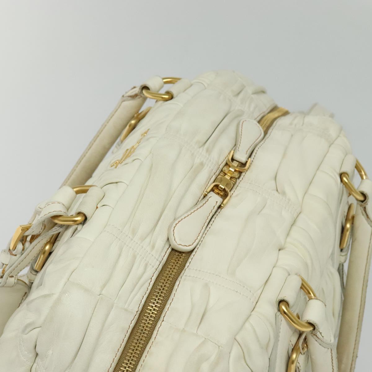 PRADA Hand Bag Leather 2way White Gold Auth gh676
