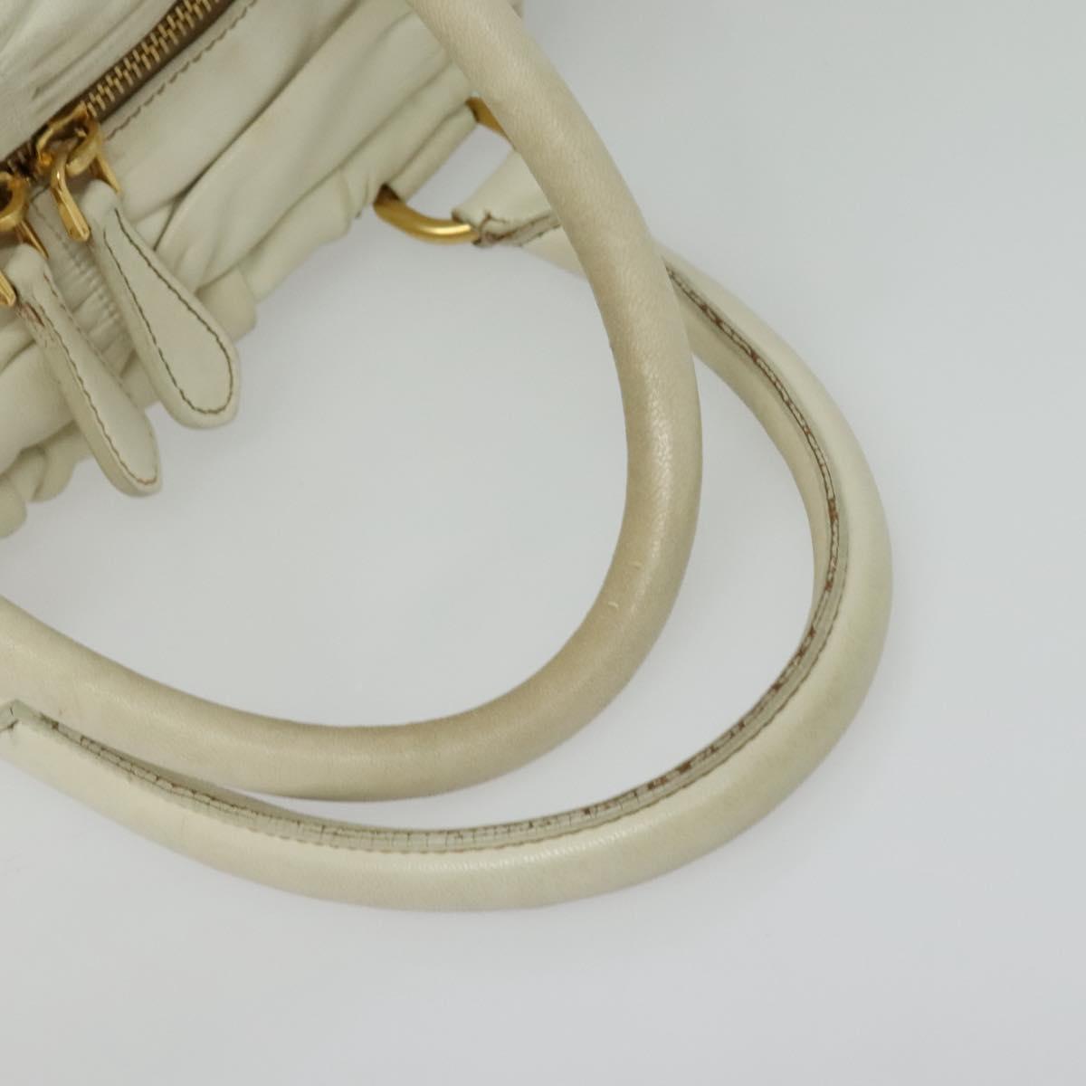 PRADA Hand Bag Leather 2way White Gold Auth gh676