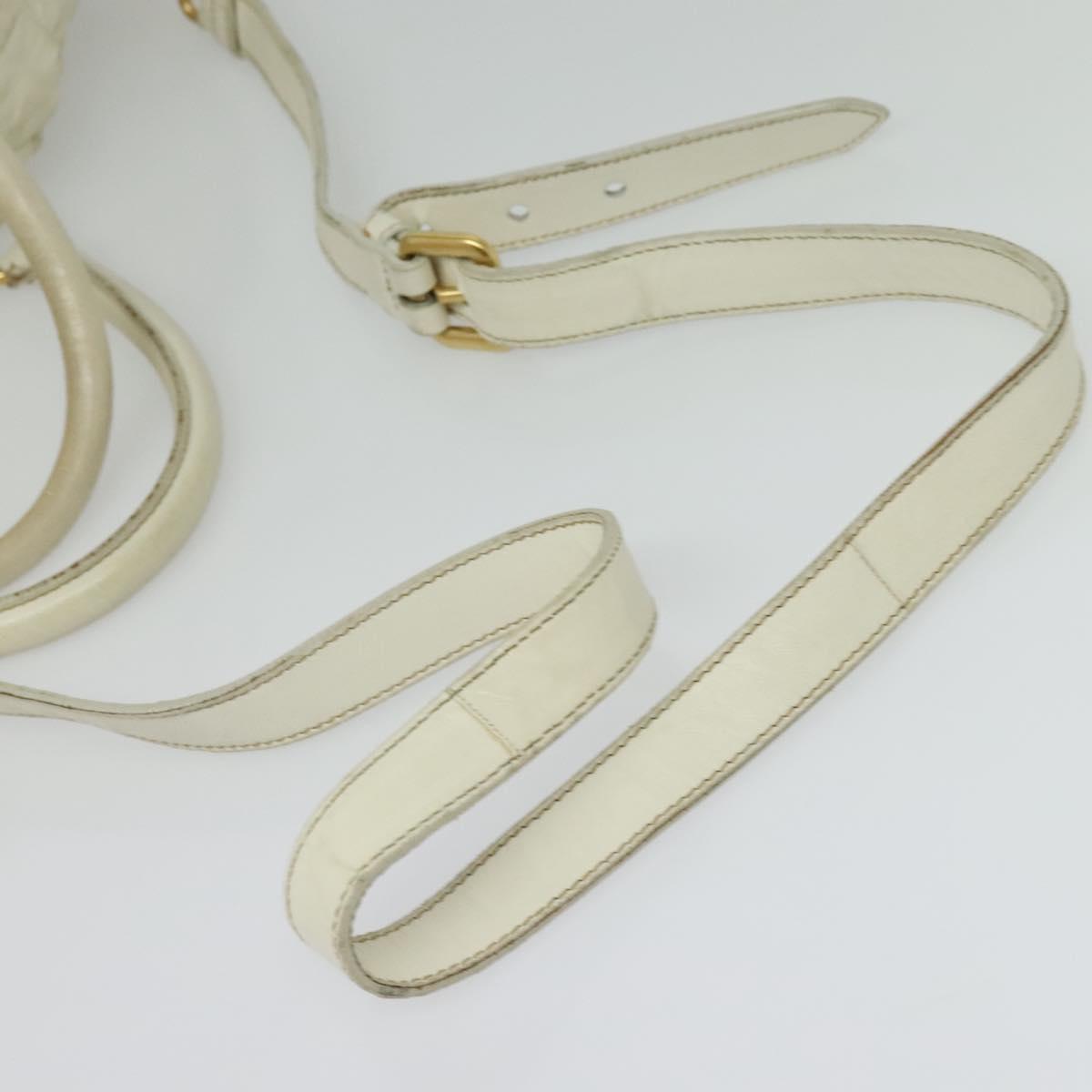 PRADA Hand Bag Leather 2way White Gold Auth gh676