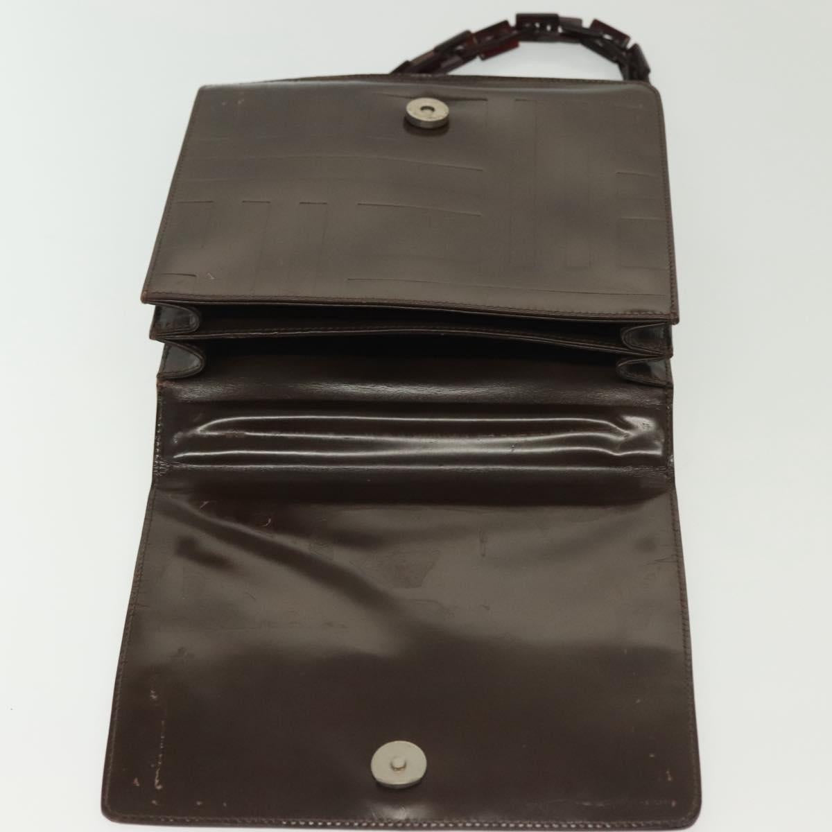 PRADA Shoulder Bag Leather Brown Silver Auth gh677