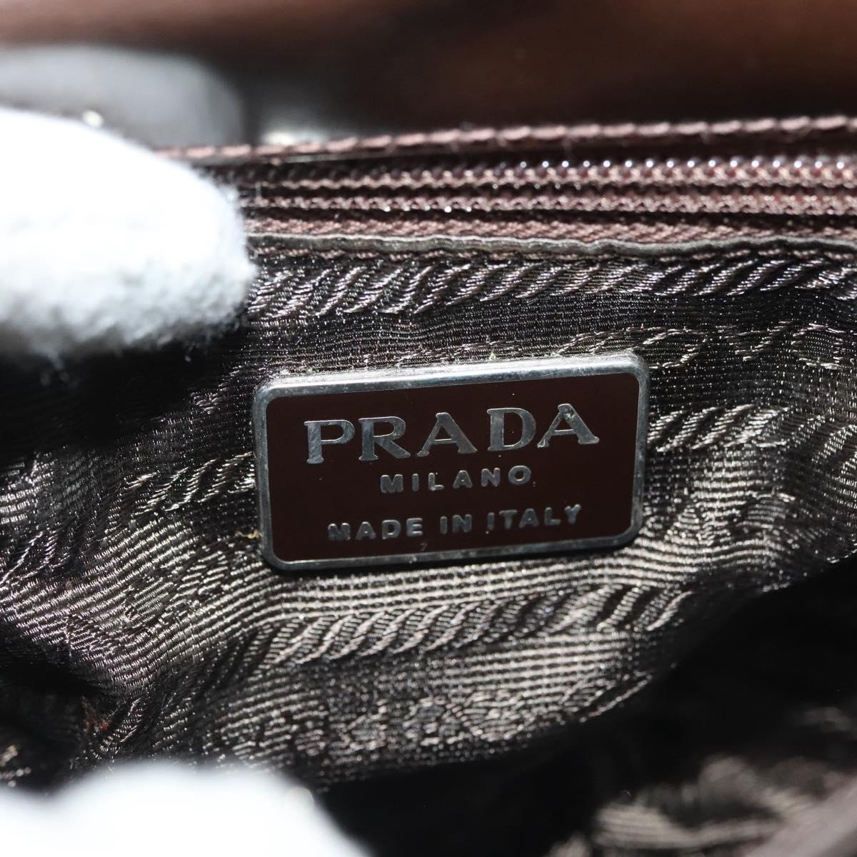 PRADA Shoulder Bag Leather Brown Silver Auth gh677