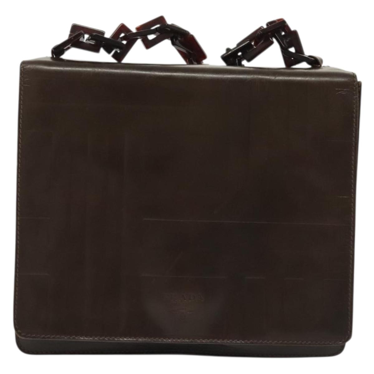 PRADA Shoulder Bag Leather Brown Silver Auth gh677