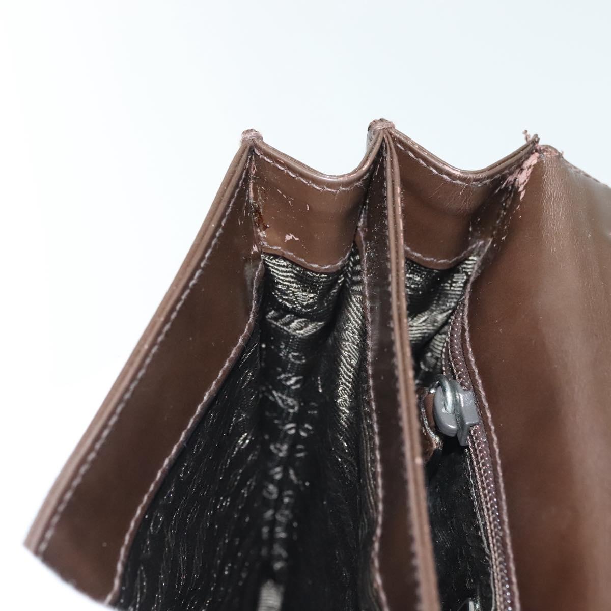 PRADA Shoulder Bag Leather Brown Silver Auth gh677