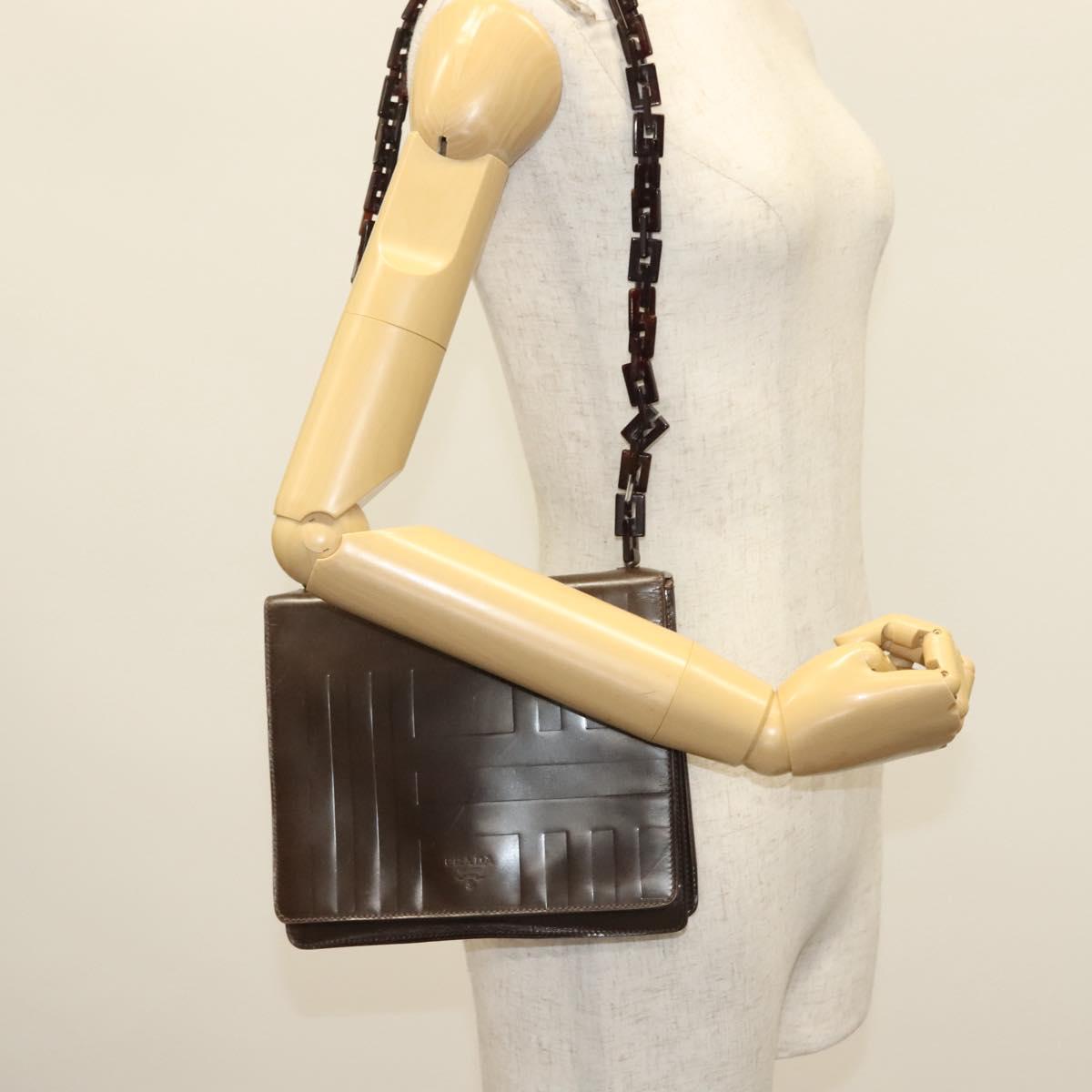 PRADA Shoulder Bag Leather Brown Silver Auth gh677
