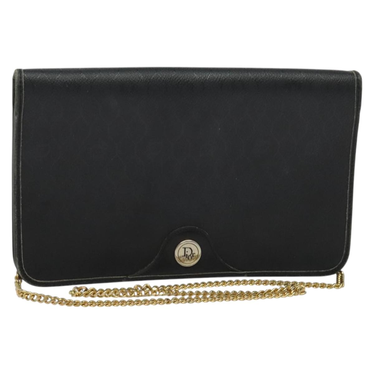 Christian Dior Honeycomb Canvas Chain Shoulder Bag PVC Black Gold Auth gh680