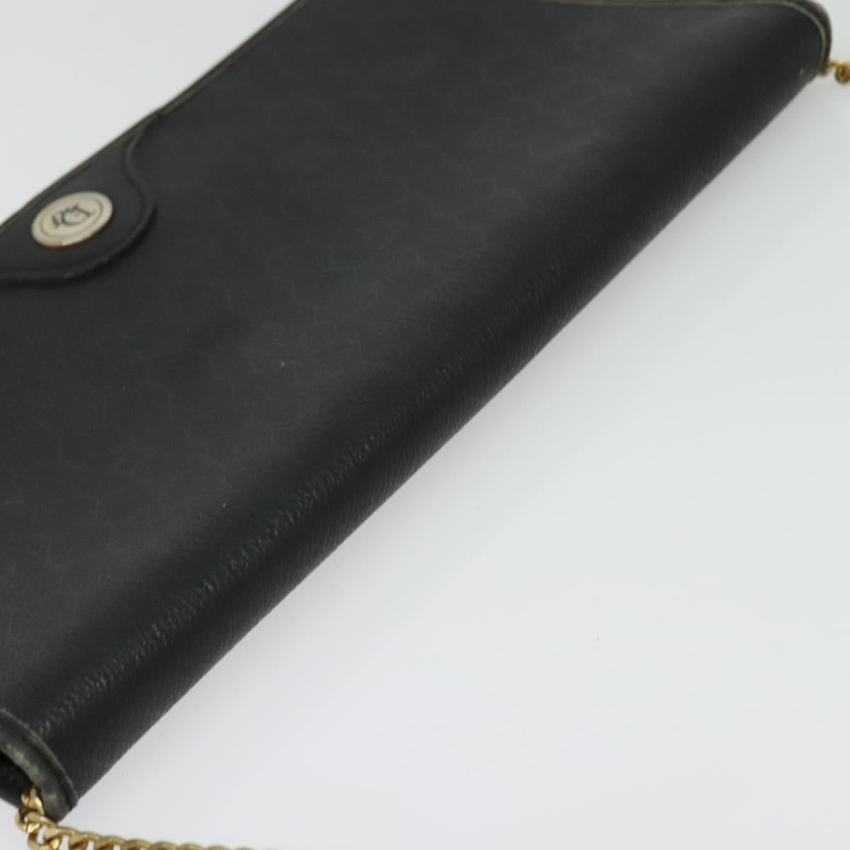 Christian Dior Honeycomb Canvas Chain Shoulder Bag PVC Black Gold Auth gh680