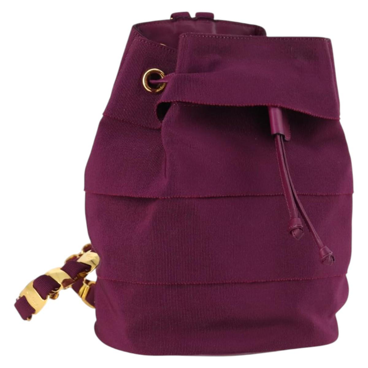 Salvatore Ferragamo Chain Backpack Canvas Purple Gold Auth gh681