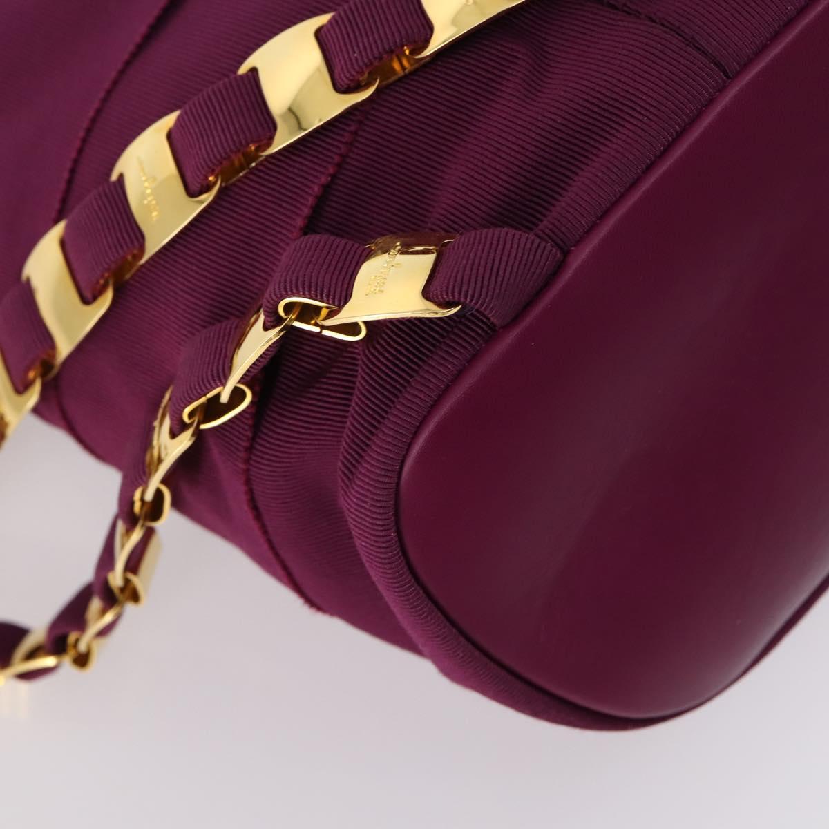Salvatore Ferragamo Chain Backpack Canvas Purple Gold Auth gh681