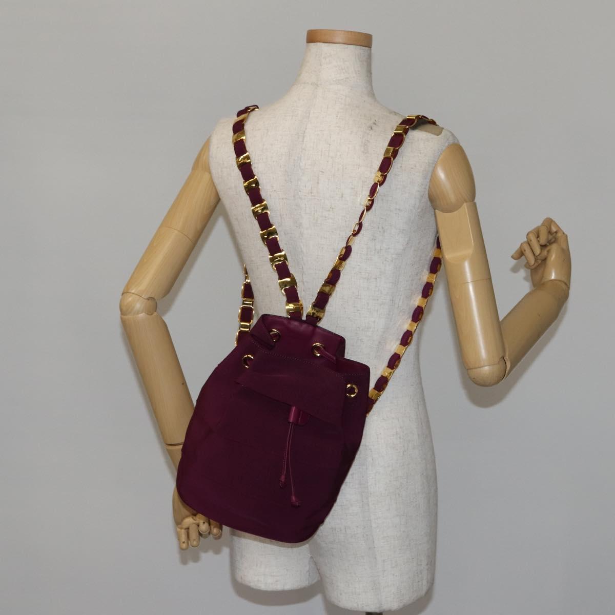 Salvatore Ferragamo Chain Backpack Canvas Purple Gold Auth gh681