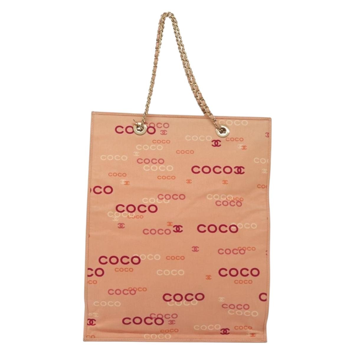 CHANEL Tote Bag Canvas Pink Gold CC Auth gh685